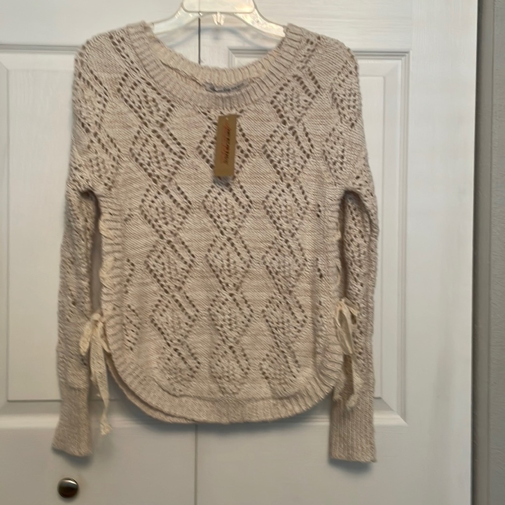 NWOT, American Rag Crochet Sweater Top with Tie Sides & Curved Hems